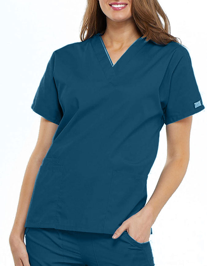 Cherokee Workwear Women's V-neck Solid Scrub Top Caribbean Blue