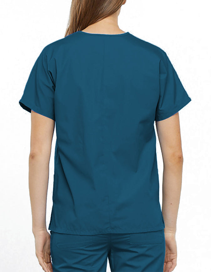 Cherokee Workwear Women's V-neck Solid Scrub Top Caribbean Blue