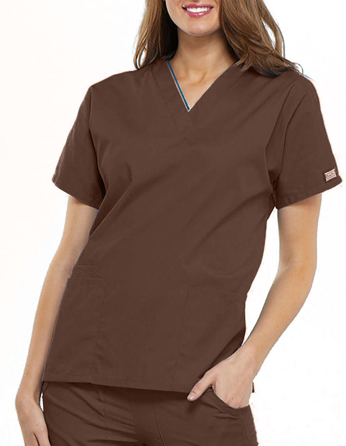 Cherokee Workwear Women's V-neck Solid Scrub Top Chocolate