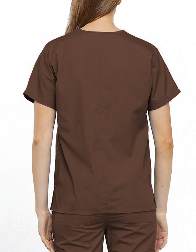 Cherokee Workwear Women's V-neck Solid Scrub Top Chocolate