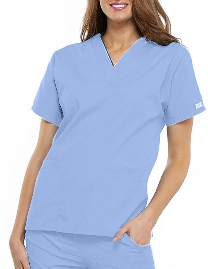 Cherokee Workwear Women's V-neck Solid Scrub Top Ciel Blue