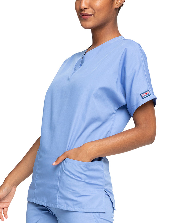 Cherokee Workwear Women's V-neck Solid Scrub Top Ciel Blue