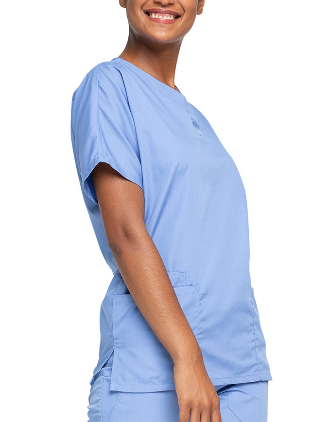 Cherokee Workwear Women's V-neck Solid Scrub Top Ciel Blue