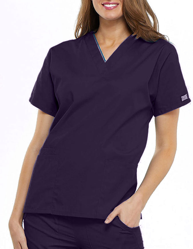 Cherokee Workwear Women's V-neck Solid Scrub Top New Eggplant