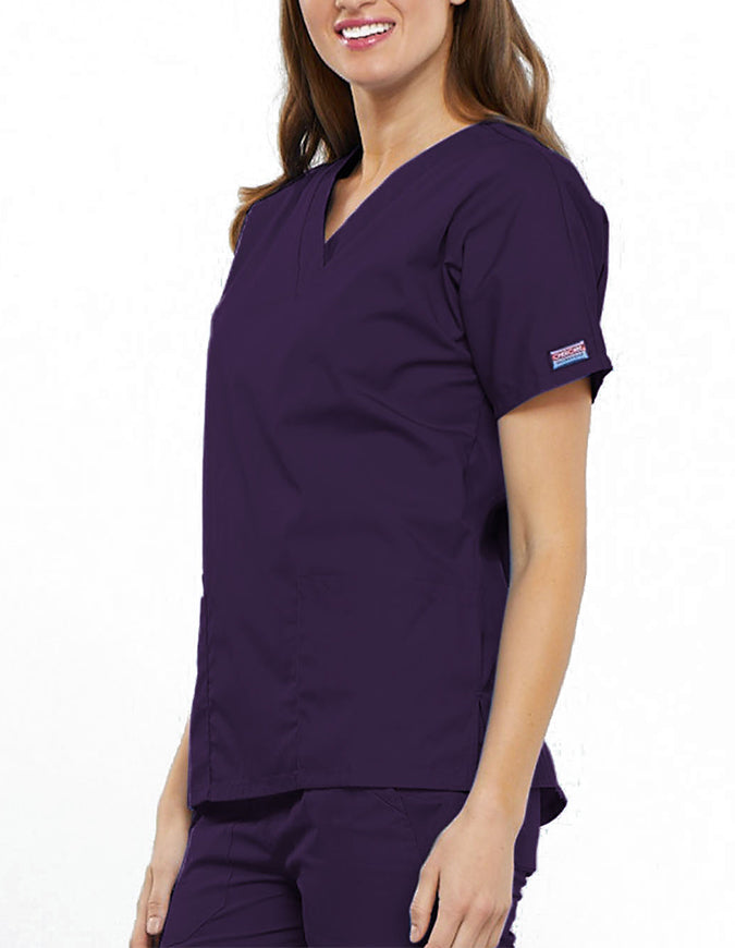 Cherokee Workwear Women's V-neck Solid Scrub Top New Eggplant