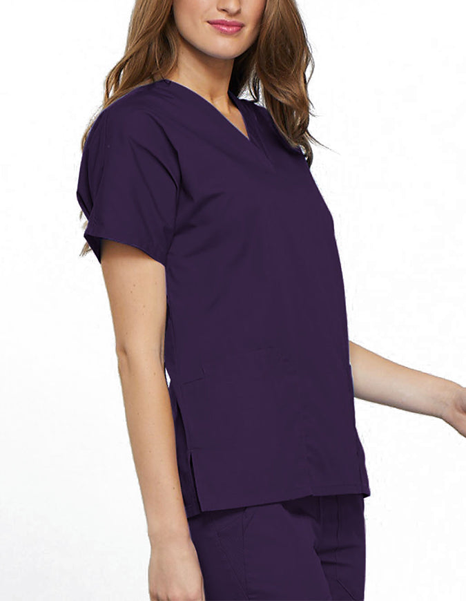 Cherokee Workwear Women's V-neck Solid Scrub Top New Eggplant