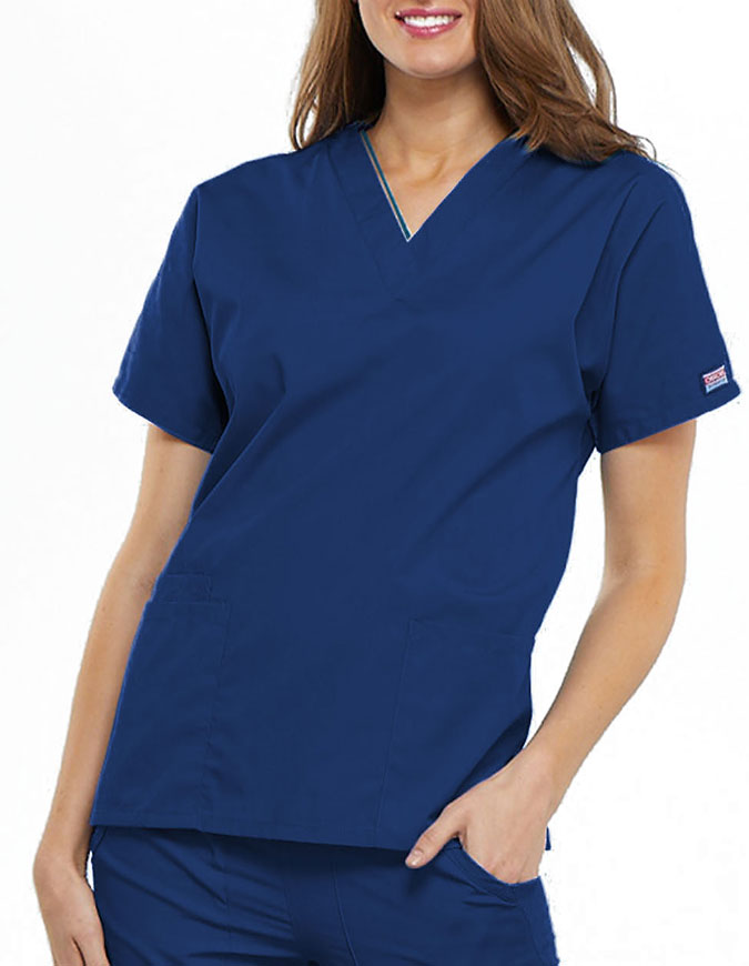 Cherokee Workwear Women's V-neck Solid Scrub Top Galaxy Blue