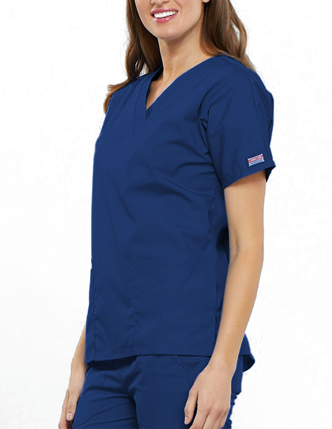 Cherokee Workwear Women's V-neck Solid Scrub Top Galaxy Blue