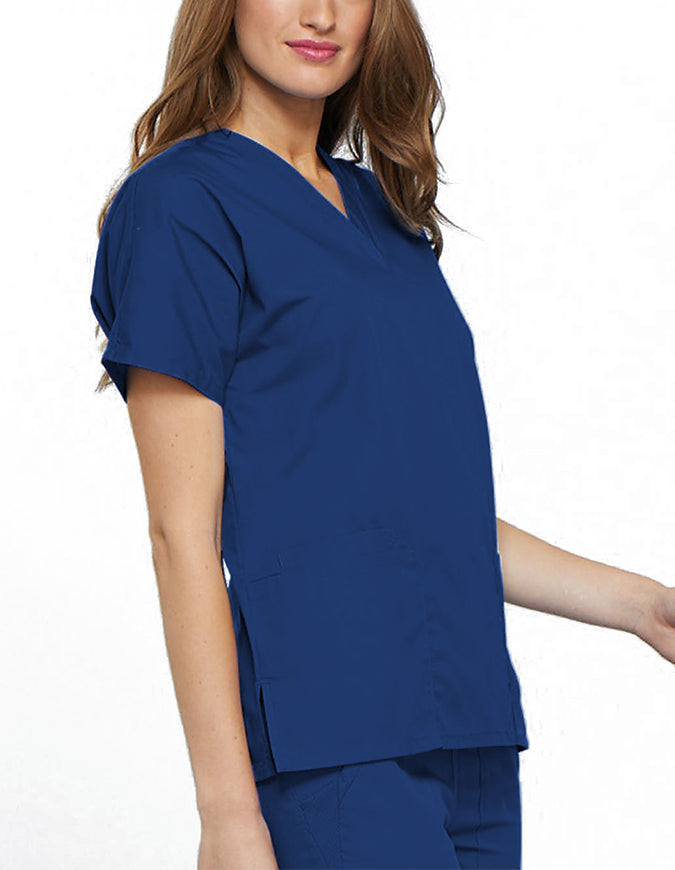 Cherokee Workwear Women's V-neck Solid Scrub Top Galaxy Blue