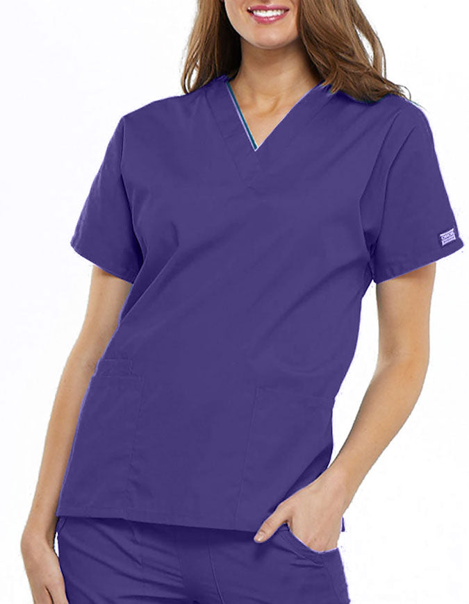 Cherokee Workwear Women's V-neck Solid Scrub Top Grape