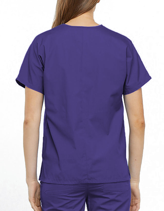 Cherokee Workwear Women's V-neck Solid Scrub Top Grape