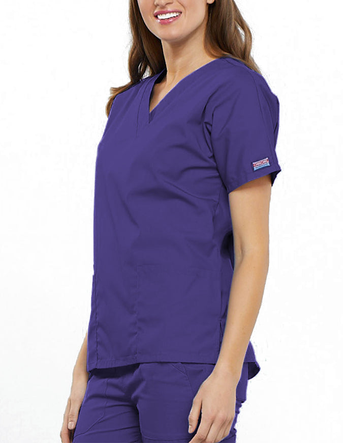 Cherokee Workwear Women's V-neck Solid Scrub Top Grape