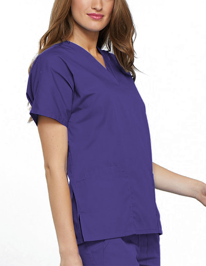 Cherokee Workwear Women's V-neck Solid Scrub Top Grape