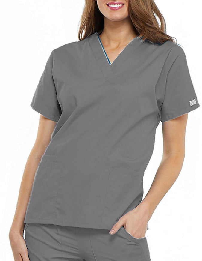 Cherokee Workwear Women's V-neck Solid Scrub Top Grey