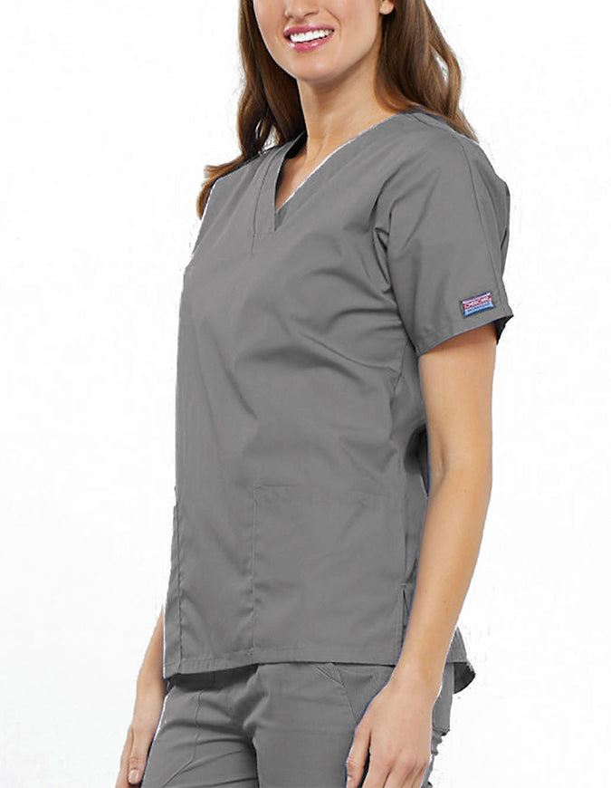 Cherokee Workwear Women's V-neck Solid Scrub Top Grey