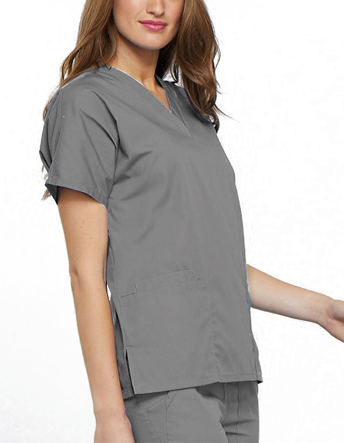 Cherokee Workwear Women's V-neck Solid Scrub Top Grey