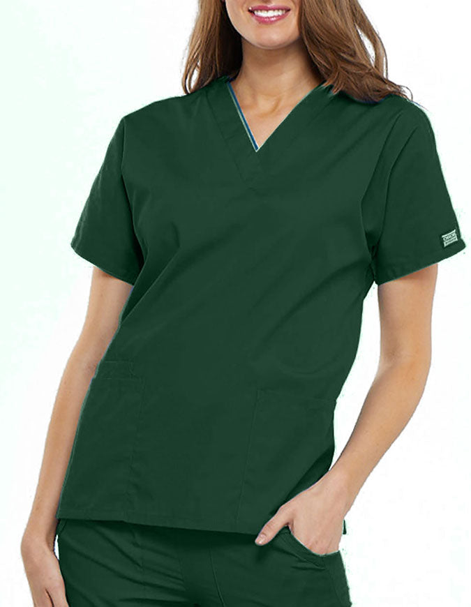 Cherokee Workwear Women's V-neck Solid Scrub Top Hunter Green