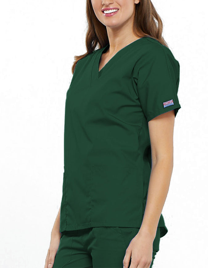 Cherokee Workwear Women's V-neck Solid Scrub Top Hunter Green