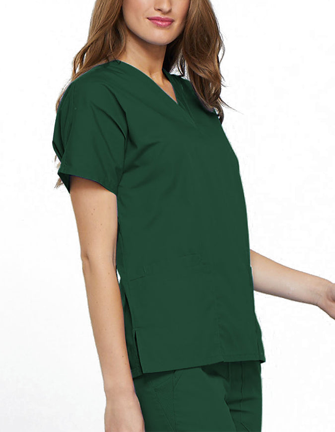 Cherokee Workwear Women's V-neck Solid Scrub Top Hunter Green