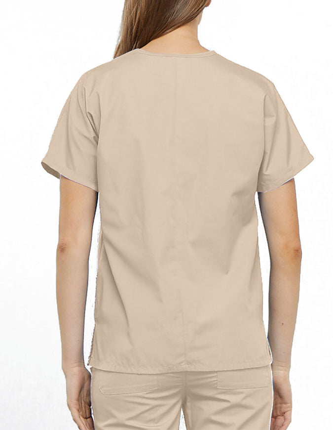 Cherokee Workwear Women's V-neck Solid Scrub Top Khaki