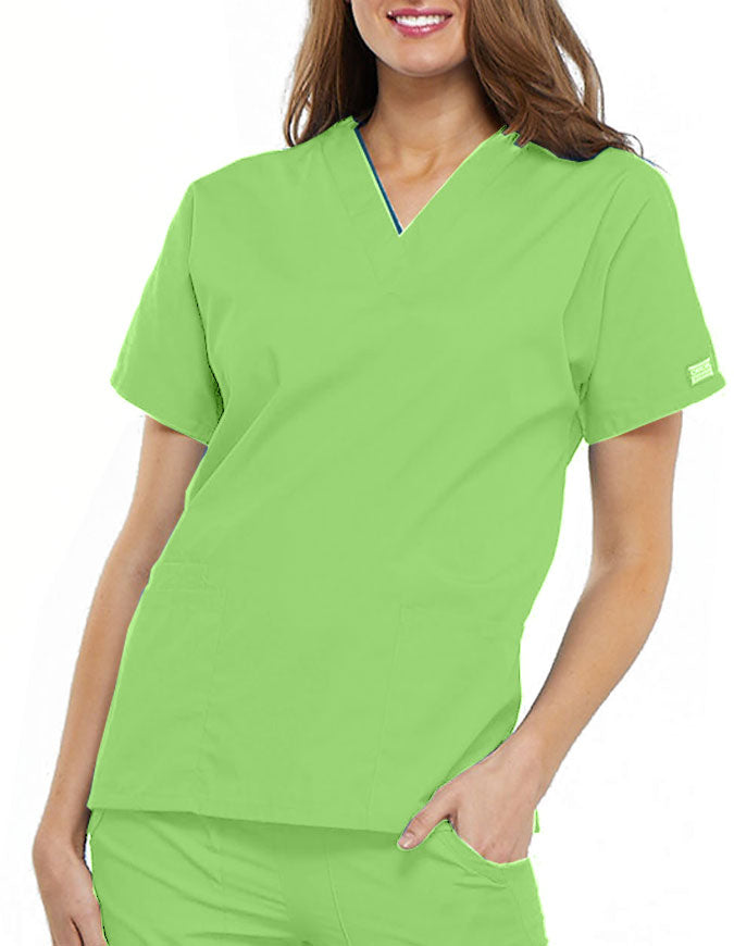 Cherokee Workwear Women's V-neck Solid Scrub Top Lime Green