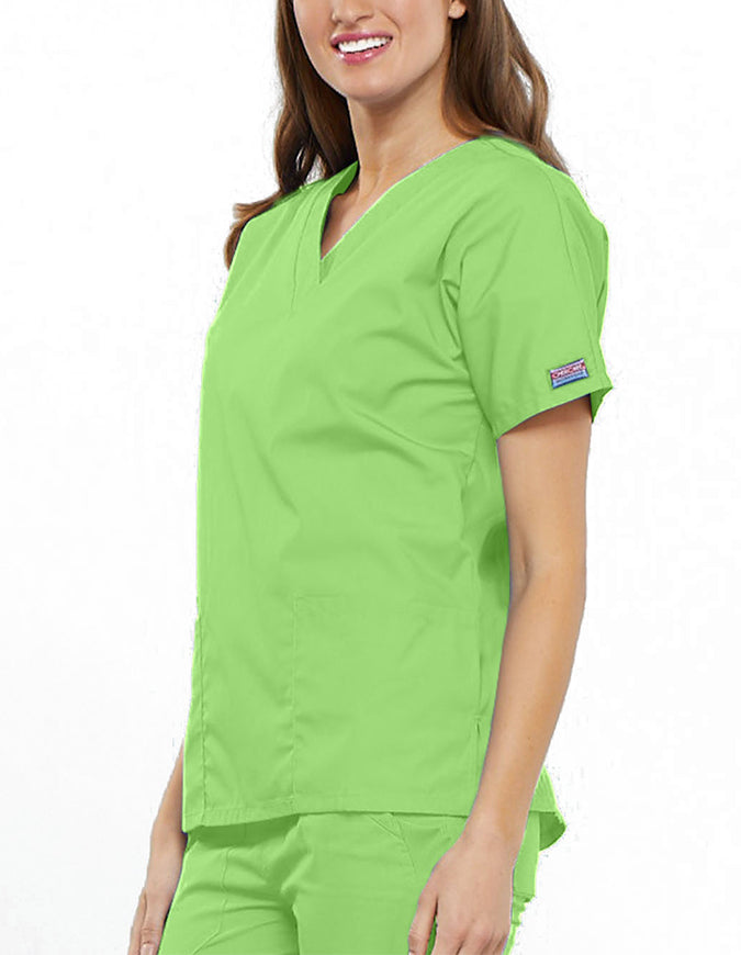 Cherokee Workwear Women's V-neck Solid Scrub Top Lime Green