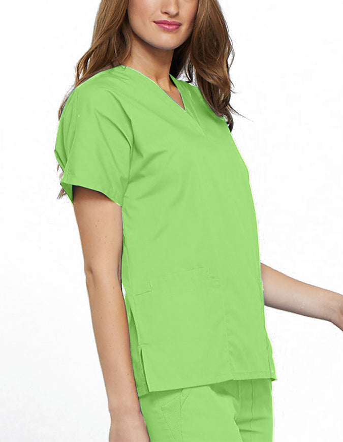 Cherokee Workwear Women's V-neck Solid Scrub Top Lime Green