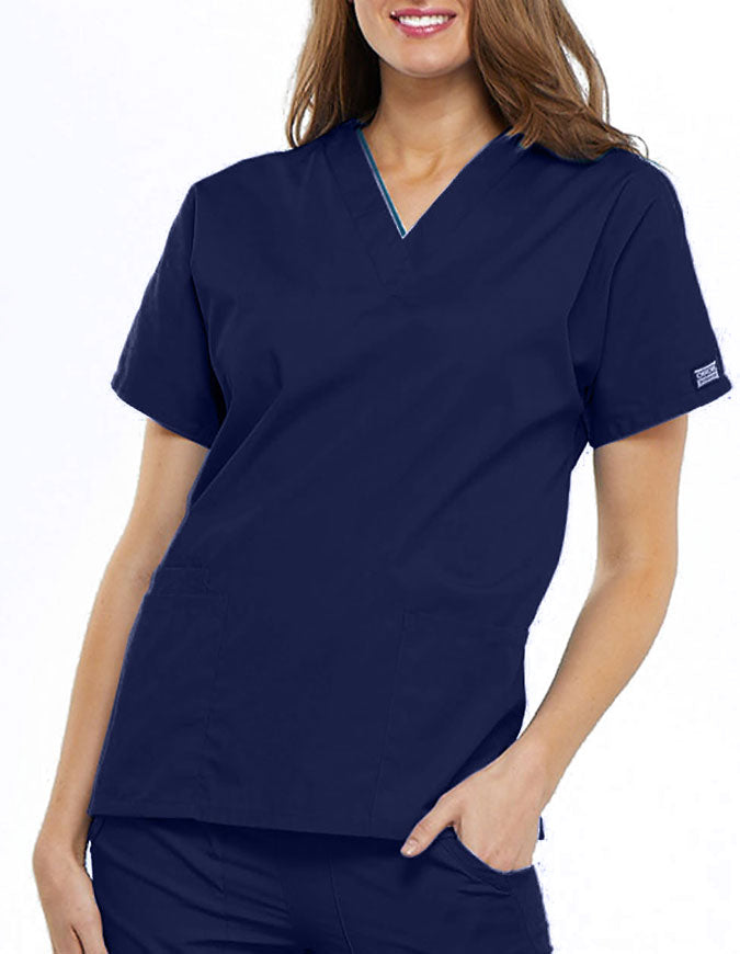 Cherokee Workwear Women's V-neck Solid Scrub Top Navy