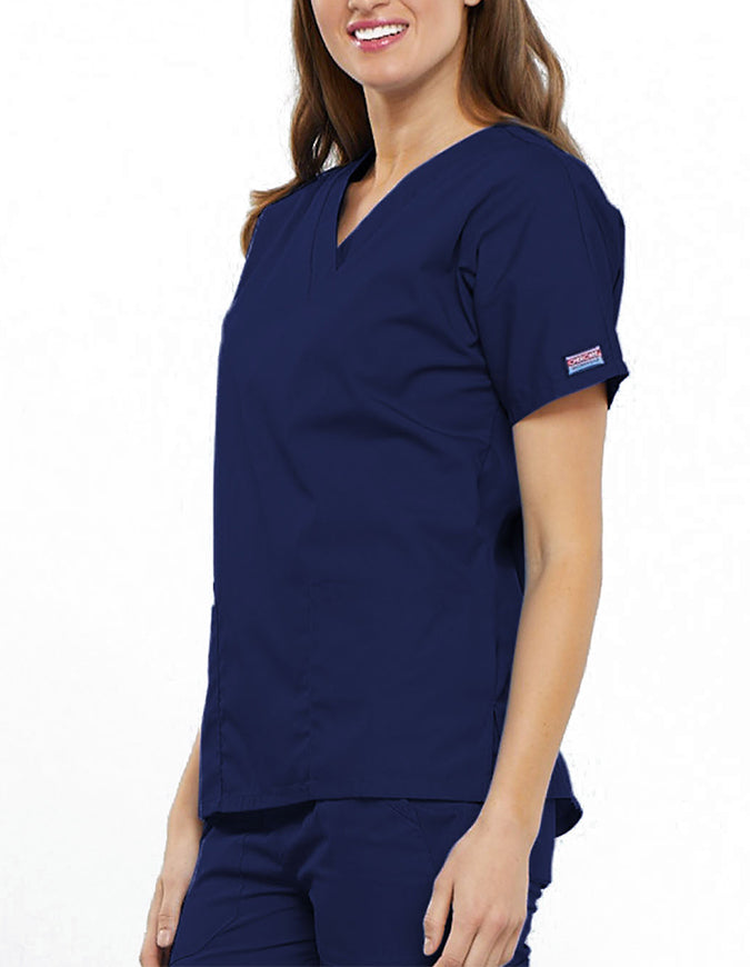 Cherokee Workwear Women's V-neck Solid Scrub Top Navy