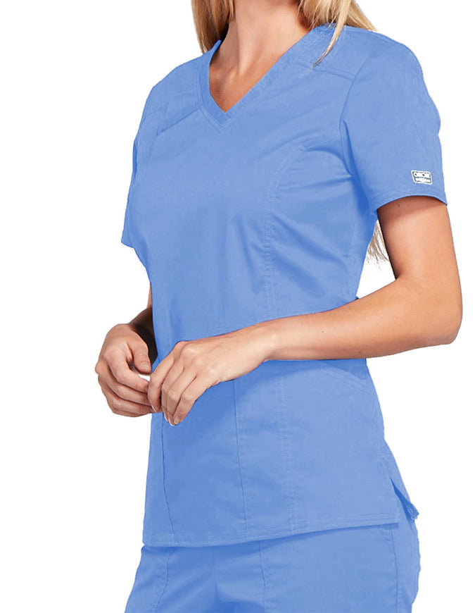 Cherokee Workwear Core Stretch Women's V-Neck Top - Ciel Blue