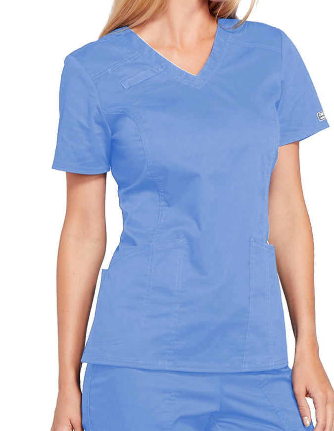 Cherokee Workwear Core Stretch Women's V-Neck Top - Ciel Blue