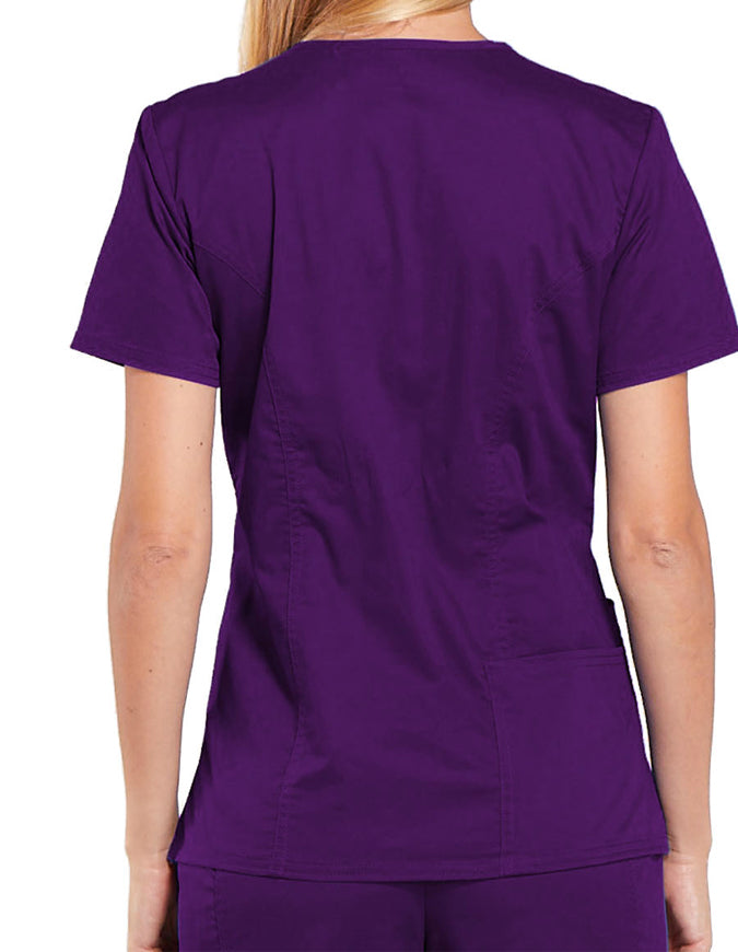 Cherokee Workwear Core Stretch Women's V-Neck Top - Eggplant