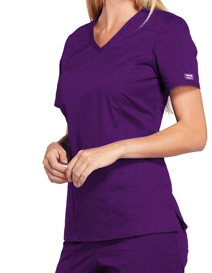 Cherokee Workwear Core Stretch Women's V-Neck Top - Eggplant