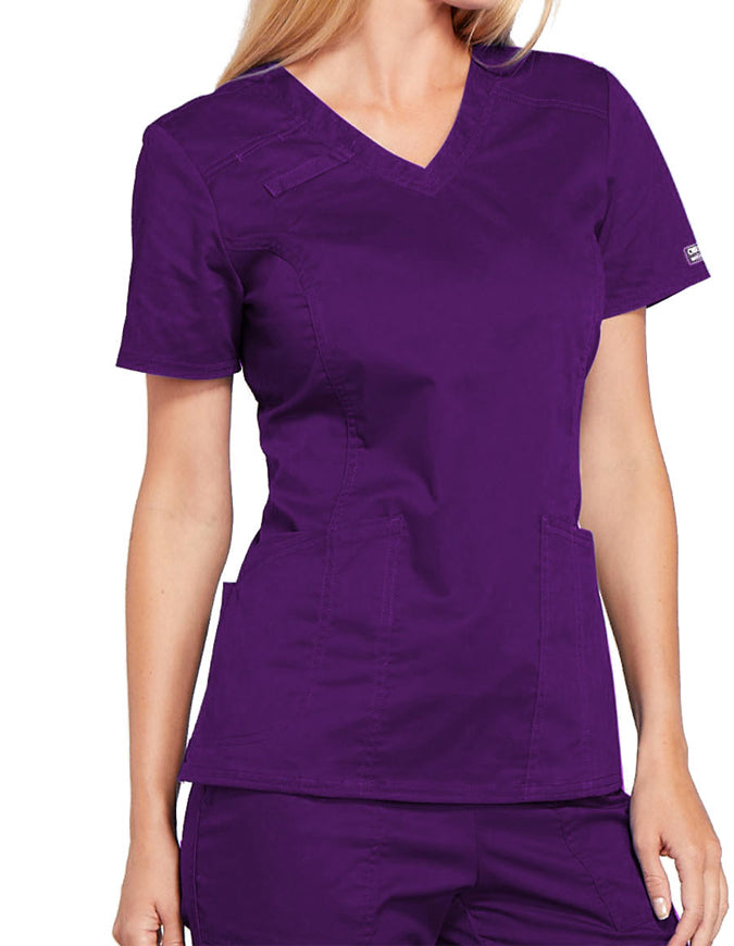 Cherokee Workwear Core Stretch Women's V-Neck Top - Eggplant