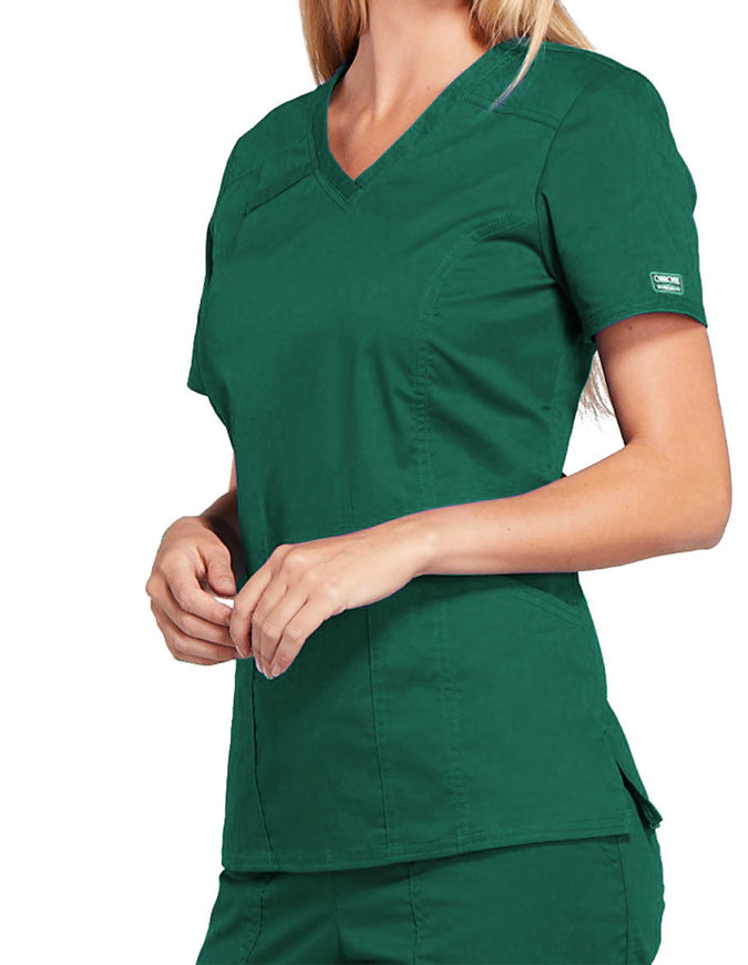 Cherokee Workwear Core Stretch Women's V-Neck Top - Hunter Green