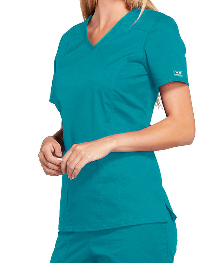 Cherokee Workwear Core Stretch Women's V-Neck Top - Teal