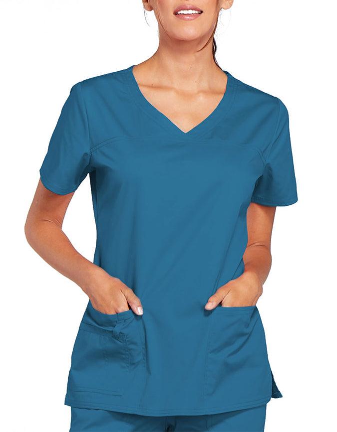 Cherokee Workwear Women's V-Neck Nursing Scrub Top Caribbean Blue