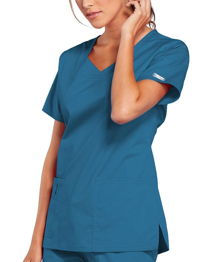 Cherokee Workwear Women's V-Neck Nursing Scrub Top Caribbean Blue