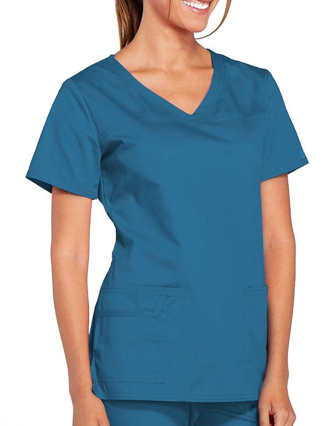 Cherokee Workwear Women's V-Neck Nursing Scrub Top Caribbean Blue