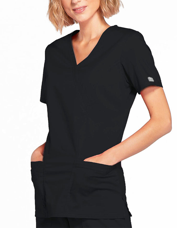 Cherokee Workwear Womens Mock Wrap Scrub Top Black