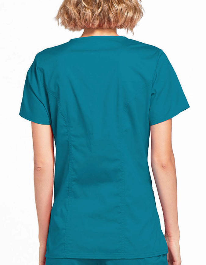 Cherokee Workwear Womens Mock Wrap Scrub Top Caribbean Blue