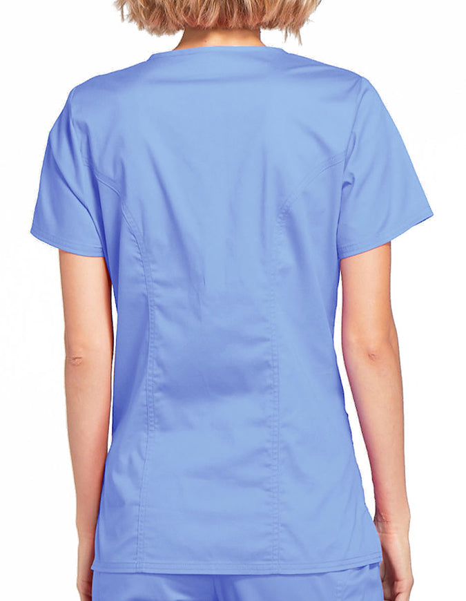 Cherokee Workwear Womens Mock Wrap Scrub Top Ciel