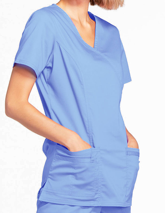 Cherokee Workwear Womens Mock Wrap Scrub Top Ciel