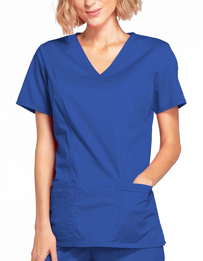 Cherokee Workwear Womens Mock Wrap Scrub Top Galaxy Blue