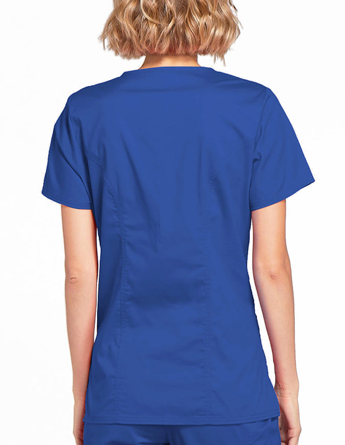 Cherokee Workwear Womens Mock Wrap Scrub Top Galaxy Blue