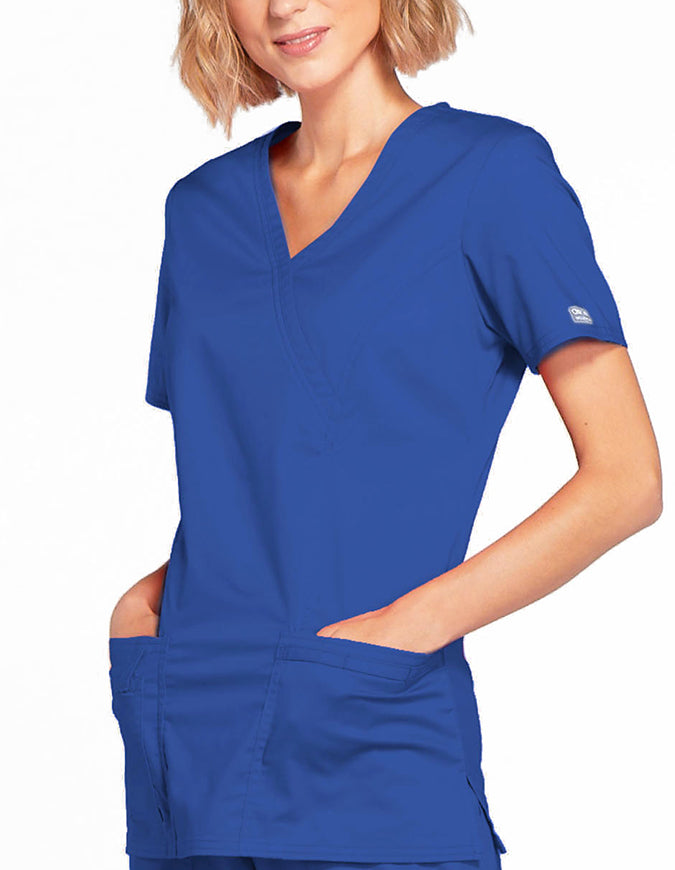 Cherokee Workwear Womens Mock Wrap Scrub Top Galaxy Blue