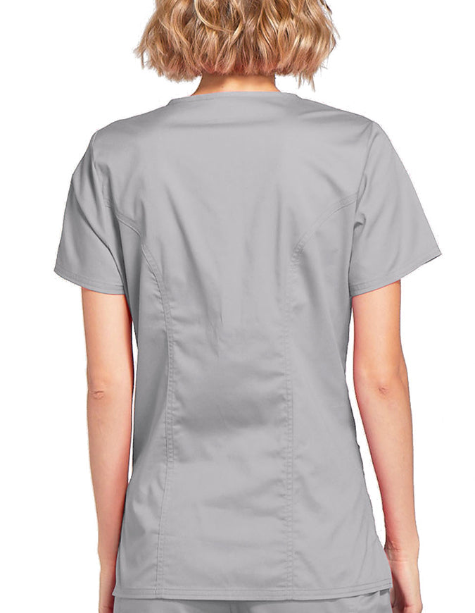 Cherokee Workwear Womens Mock Wrap Scrub Top Grey