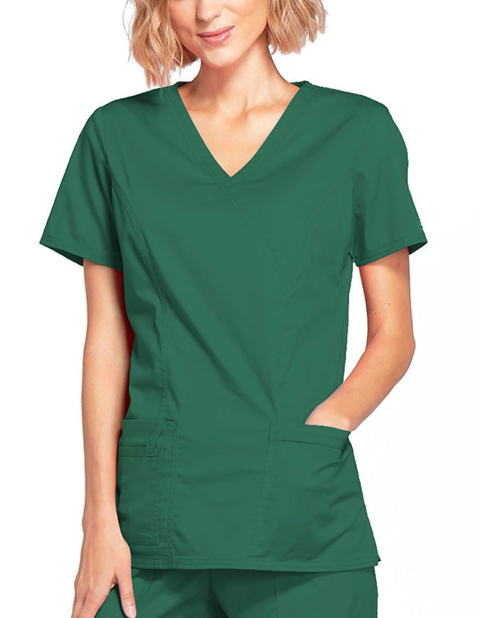 Cherokee Workwear Womens Mock Wrap Scrub Top hunter Green