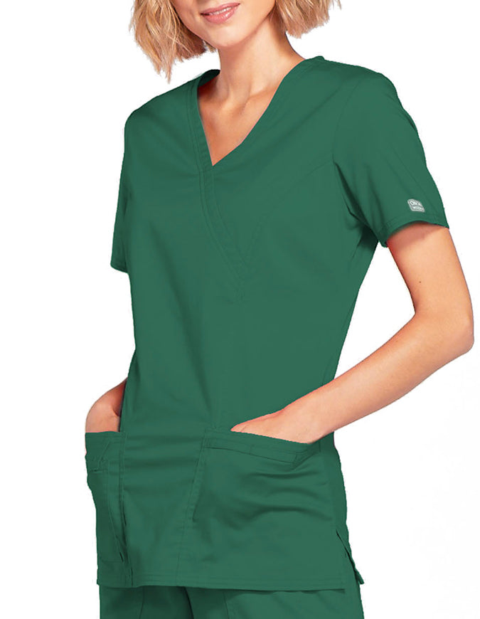 Cherokee Workwear Womens Mock Wrap Scrub Top hunter Green