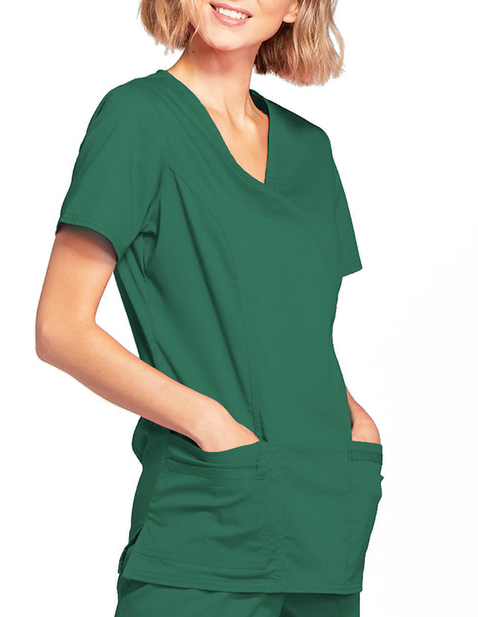 Cherokee Workwear Womens Mock Wrap Scrub Top hunter Green